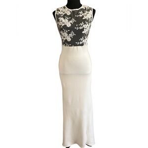 White Lace Illusion Bodice Gown with Train Bridal Fairycore Romantic Small